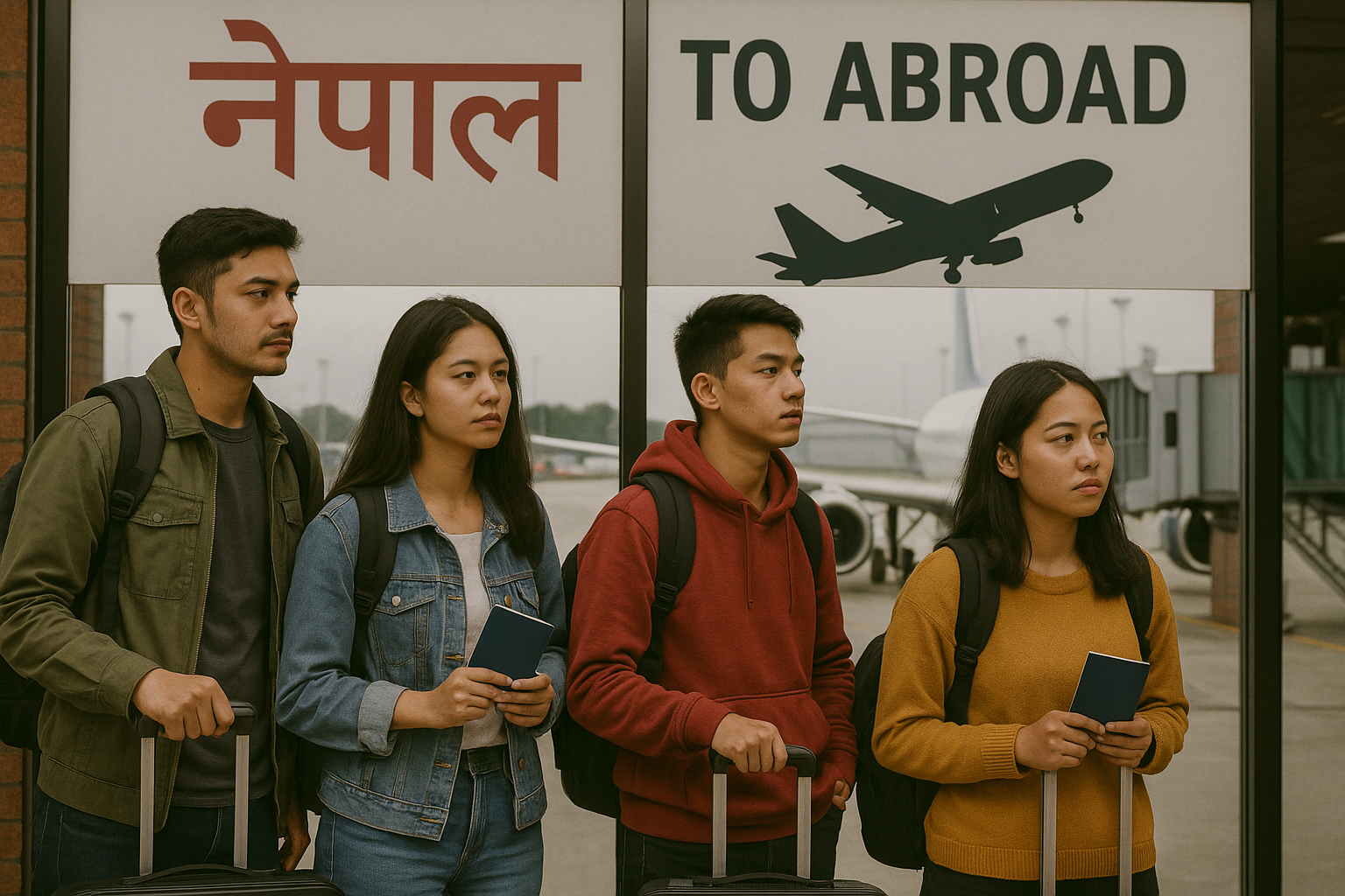 picture of nepali young people at airport leaving country
