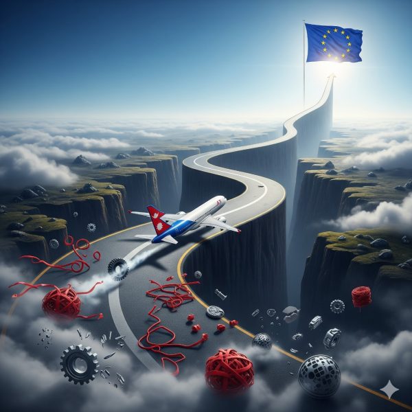Image depiction of Nepal Airlines Airplane succumbed to EU flag